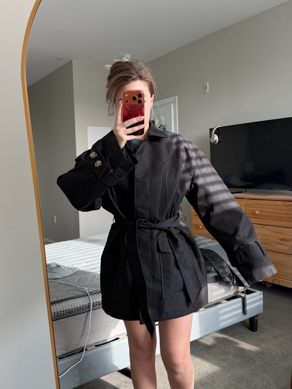 H&M Black Tie-Waist Trench Coat
